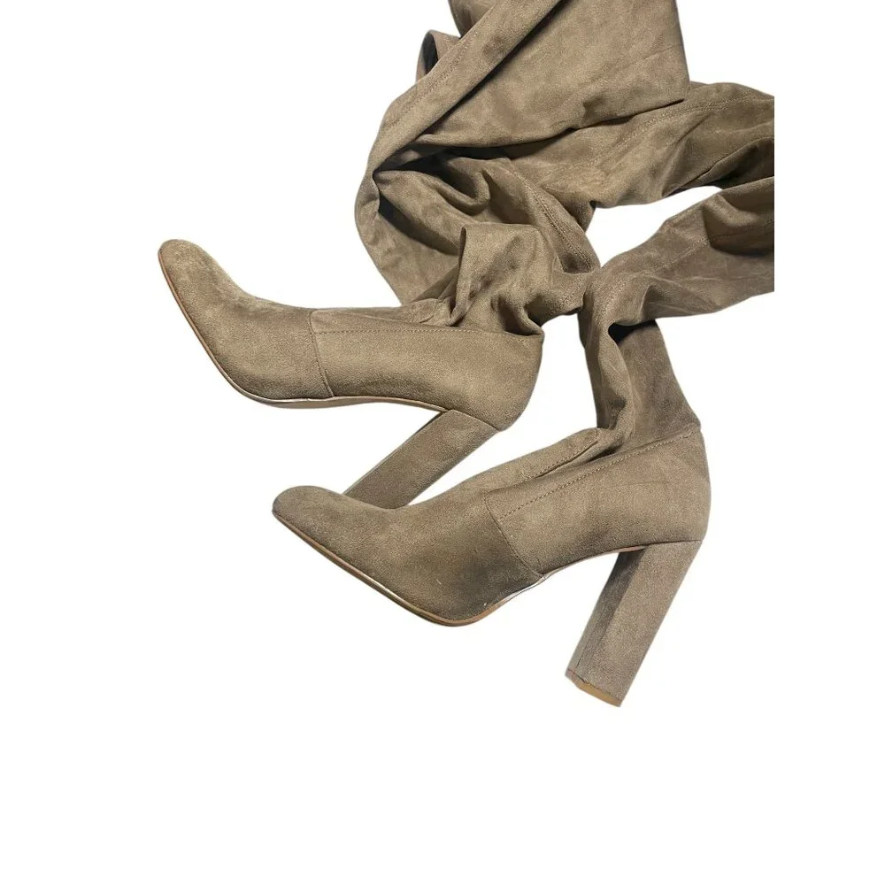 Steve Madden Taupe Over-The-Knee Block Heel‎ Suede-Look Boots Size 7.5